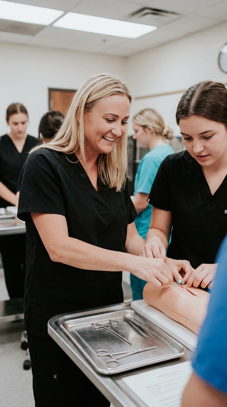 Profesora supervisando prácticas reales de Tanatopraxia